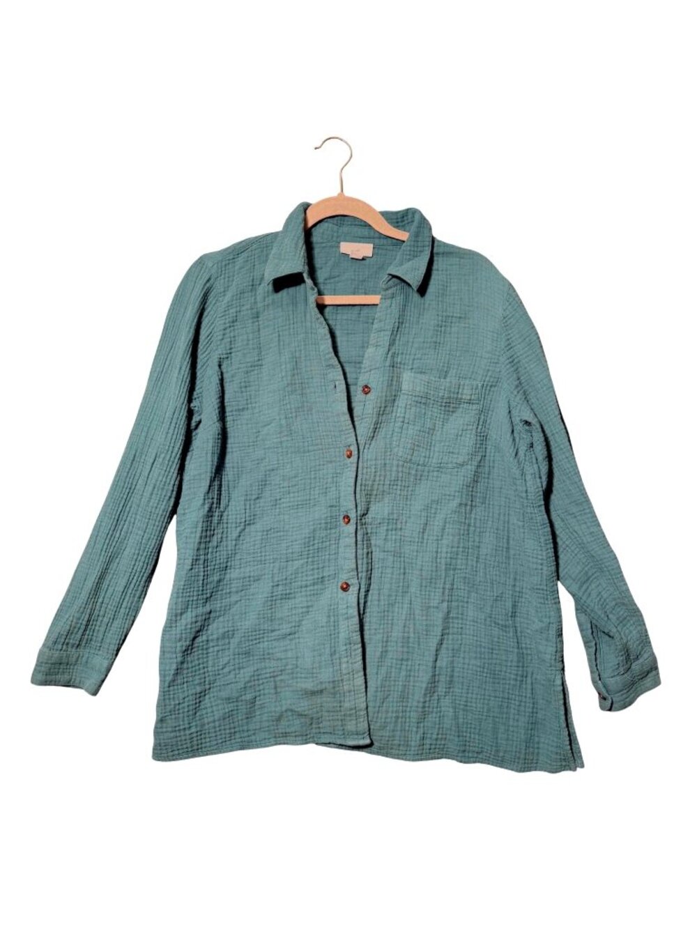 J.Jill Women's Button Front Shirt Size LP Blue Cotton Gauze Long Sleeve Tunic